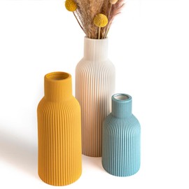 Colorful Ceramic Vases Set of 3,Farmhouse Decor, Home Decor, Pampas Grass Vases for Kitchen, Bedroom, Office, Living Room, Bathroom, Wedding, Entryway, Table Centerpieces, Gifts Women Mom (Color)