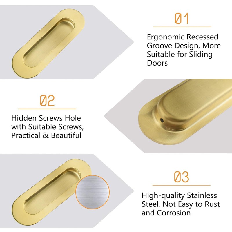 MOROBOR 2Pcs Bright Gold Stainless Steel Side Hole Flush Pull,