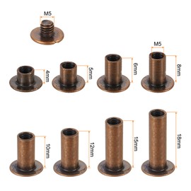 sourcing map 110 Sets Chicago Screw Rivets Metal Phillips Head Binding Screws Post Nail Rivet Stud Screw for DIY Leather Belt Bag Craft Bookbinding, 8 Sizes, Copper