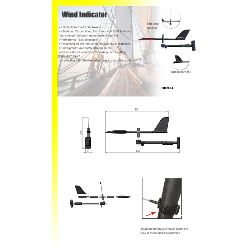 Blueshark Sailing/Boat Wind Indicator 9.8in (250mm)，250-A
