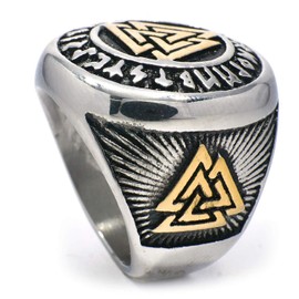 PikaLF Triple Valknut Ring With Rune Circle Symbol, Odin Symbol Rings for Men, Warriors Ring, Celtic Trinity Knot Ring, Amulet Ring, Norse Scandinavian Protection Jewelry (9)