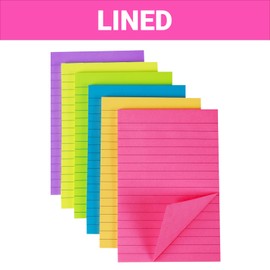 4 in x 6 in Lined Sticky Notes for Post,6 Bright Colors Self-Stick Notes, 45 Sheets Per Pad, 6 Pads, 270 Sheets Total