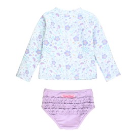 RuffleButts Fairytale Garden Long Sleeve Zipper Rash Guard Bikini - 4T, Fairytale Garden