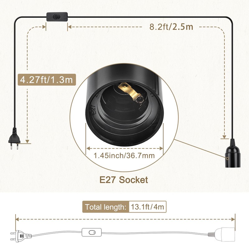 DiCUNO E27 Lamp Holder with Switch, E27 Lamp Base with