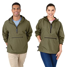 Charles River Apparel Pack-N-Go Windbreaker Pullover Hooded Jacket, Olive, 2XL