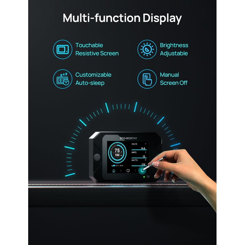 ECO-WORTHY Battery Monitor with Hall Sensor, 300A Touchable Backlight Display