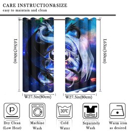 INSFBRB Cool Japanese Dragon Curtains for Bedroom - Fantasy Galaxy Cloud Black White Dragon Yin Yang Window Drapes,Energy Saving Blackout Grommet Curtains 2 Panels 63L x 27.5W