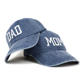 Trendy Apparel Shop Capital Mom and Dad Pigment Dyed Couple 2 Pc Cap Set - Navy - Navy