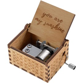 Funmo You Are My Sunshine Wooden Music Box Laser Engraved Vintage Wooden Sunshine Hand Crank Music Boxes, Creative Music Box Hand Carved Decoration Valentine's Day Christmas Gift
