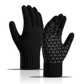 Long Keeper Winter Gloves for Men Women Touchscreen Thermal Warm Gloves Thick Fleece Lined Driving Gloves Anti-Slip Knitted Gloves for Running Cycling Outdoor (Black)