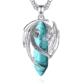 CELESTIA Dragon Necklace Men's with Turquoise Crystal Pendant Necklace Women Medieval Gothic Jewellery Gifts for Him Men Partner Father's Day, copper, Turquoise