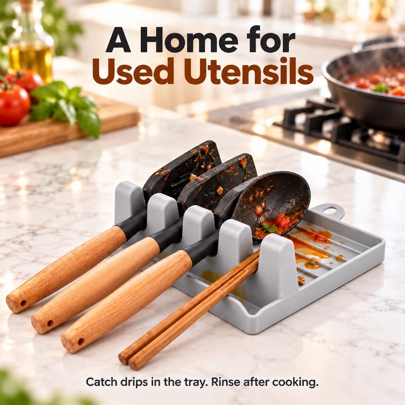 Kitchen Spoon Holders Fork Spatula Rack Shelf Organizer Plastic Chopsticks