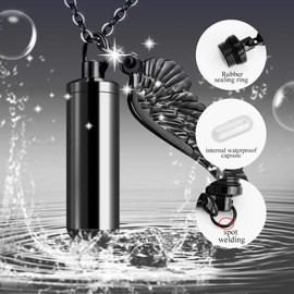 Dletay Cylinder Cremation Urn Necklace for Ashes Memorial Keepsake Pendant with Angel Wing Stainless Steel Remembrance Jewelry（Black）