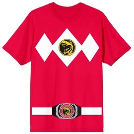 Power Rangers Red Ranger Men's Red Crew Neck Short Sleeve Cosplay Tee-Large