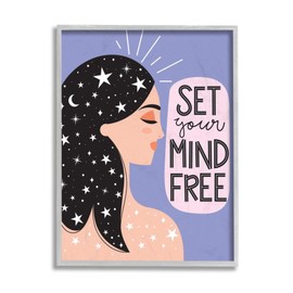 Stupell Industries Set Your Mind Free Phrase Female Astrological Constellations Ilis Avilés Grey Framed Wall Art, 11 x 14