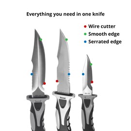 Saekodive Edge Series Dive Knife - Scuba Diving Knife with Knife Holster, Sheath and Leg Strap - Scuba Knife, Saltwater Knife, Spearfishing Knife (Stainless Steel, Large)