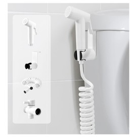 Handheld Bidet Sprayer Kit for Toilet, for Feminine Wash, Bidet Faucet Cloth Diaper, Baby Wash, Pet Wash or Toilet Cleaning, with Spring Type Bidet Hose (White)