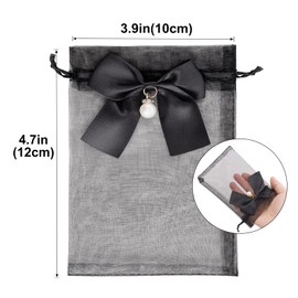 G2PLUS Organza Bag with Bow and Pearl Bead, 10x12 CM Black Organza Gift Bags, 30 PCS Jewellery Pouches with Drawstring, Wedding Favour Pouches, Perfect for Wedding, Anniversary, Party