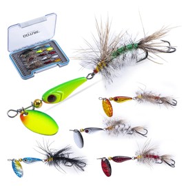 Goture Trout Lures Fishing Spinners,Rooster Bait Tail Bass Fishing Lures with Brass Spinner Blade Fish-Shaped Jig Heads for Freshwater Saltwater,Salmon Steelhead Trout Spinner Bait with Tackle Box