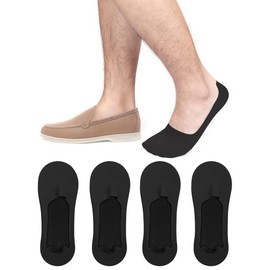 Kiiwah 4 Pairs Men's Invisible Socks Non-Slip Ice Silk Socks No Show Ice Silk Boat Socks (Size 39-43), black
