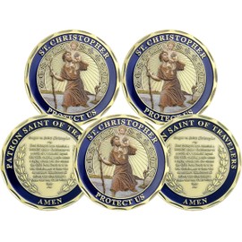 5 Pcs St. Christopher Challenge Coins, Gifts to Guard Travel and Driving Safety and Good Luck