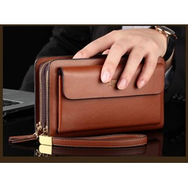 portafolios grande de piel larga para hombre, portafolios de viaje, pasaporte, negocios, teléfono celular, tarjetero de crédito, para papá, marido (café)