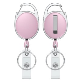 Uniclife 2 Pack Retractable Badge Reel for Badge Holder Heavy Duty Retractable Keychain Strong ABS Casing with Stainless Steel Spring Coil 61 cm Nylon Rope Carabiner Clip and Key Ring Pink