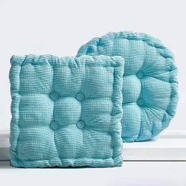 Gfobip Large Square and Round Floor Cushions for Adults 2 Pack Meditation Floor Pillow Sky Blue Corduroy Floor Seat Pillows Cushion for Living Room Balcony Tatami Yoga,18x18 Inch