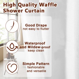 Waffle Shower Curtain, White Shower Curtain with 12 Hooks, Weighted Shower Curtain Waterproof Mould Resistant Bathroom Curtains 90 x 180cm Long Shower Curtain for Bathtub Bathroom Shower Curtain