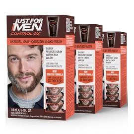Just For Men Control GX Grey Reducing Beard Wash Shampoo, Gradually Colors Mustache and Beard, Leaves Facial Hair Softer and Fuller, 4 Fl Oz - Pack...