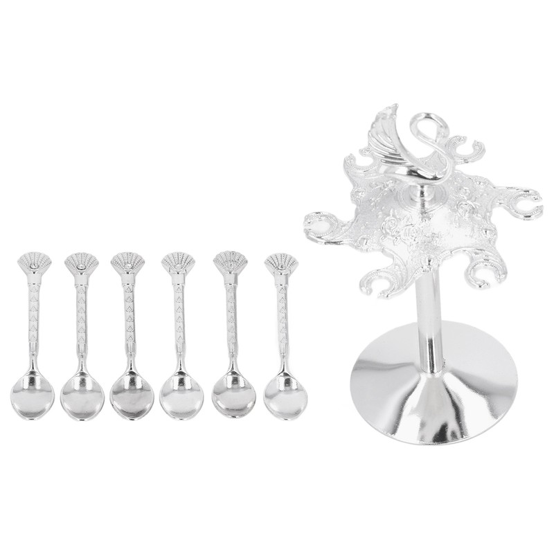 Coffee Spoon Holder Elegant Swan Silver Color Zinc Alloy Rotatable