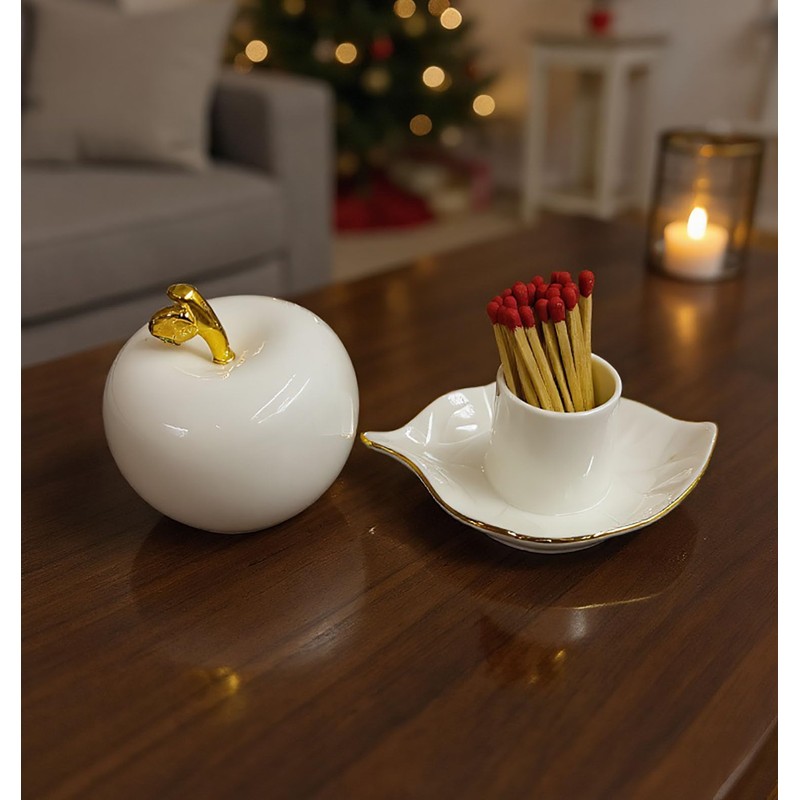 WJINNG Ceramic Match Holder With Striker - Decorative Matches Holder