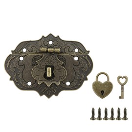 Chinflly 2 Set Antique Box Clasp Latch Lock,Zinc Alloy Embossing Decorative Hasp Buckle Door Latch Wooden Box Furniture Buckle Door Latch for Jewelry Box Cabinet,Heart