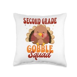 Second Grade Gobble Squad Thanksgiving Apparel Second Grade Gobble Squad Cute Turkey Thanksgiving Teacher Throw Pillow, 16x16, Multicolor