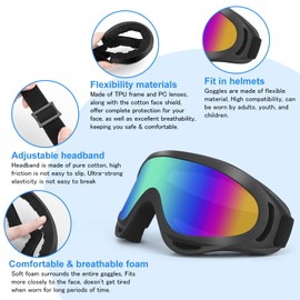 4-FQ Motorcycle Goggles 3-Pack ATV Dirt Bike Motocross Riding Glasses Off-Road & Ski Goggles Anti-Fog Dustproof UV Protection Eyewear for Adult Youth Kids with 3 Pack Neck Breathable Bandana Mask
