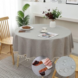 Manteles Redondos, Manteles para Mesa de 55 IN con Bordado de Borlas, Impermeable y Resistente Aceite, Lavable a Máquina, Apto para Interiores y Exteriores, Fiestas, Restaurantes, Banquetes (Gris)