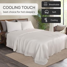 NEXHOME PRO Tencel Sheets King Size 4 Piece, 100% Eucalyptus Lyocell Cooling White Bed Sheets Set, Organic Breathable Fitted Sheets with 16 Inch Deep Pocket for Hot Sleepers, 78" x 80"