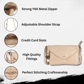 VILENCA HOLLAND Genuine Italian Leather Small Crossbody Sling Bag RFID Protected Trendy Casual Office with Adjustable Strap, Beige, Small