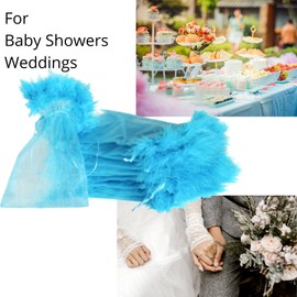 Linpeng Organza Bags 5x7 - Feather Pouches - Turquoise Drawstring Party Wedding Favors Bulk - Pack Of 12 pcs