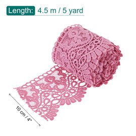 MECCANIXITY 4 Inch Wide 5 Yard Lace Ribbon Floral Pattern Hot Pink Lace Trim Ribbon Milk Silk Lace Trim for Sewing Making, DIY Crafts,Gift Wrapping, Wedding Decor