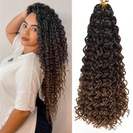 GoGo Curl Crochet Hair for Black Women Water Wave Curly Crochet Hair Wavy Human Hair Deep Wave Beach Curl Crochet Synthetic Hair Extensions (18 inch(Pack of 6), 1B/4/30)