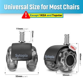 Sytopia Chair Wheels Replacement, Heavy Duty Office Chair Wheels for Hardwood Floors and Carpet, Replaces Mat Rubber Office Casters Universal Accessories Set of 5 Gray