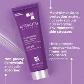 Andalou Naturals Age Defying Face Sunscreen, SPF 30 Zinc Oxide Mineral Sunscreen, Ultra Sheer Daily Defense Face Lotion, Helps Hydrate Skin, Gentle & Lightweight - 2.7 Fl. Oz. | Andalou Naturals