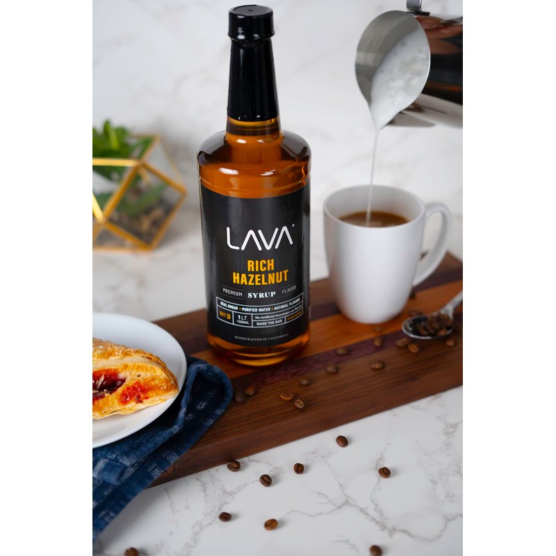 LAVA Premium Hazelnut Syrup, Natural Hazelnut Coffee Sweetener, 33.8oz (1-Liter),