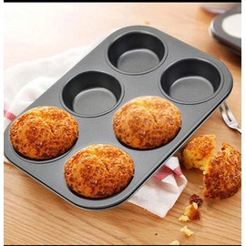Royal Cuisine Nonstick Muffin Pan for Baking - Large 6-Cup Cupcake Pan, Bakeware, BPA Free, Cupcake Tray for Baking Muffins | Standard Baking Tray | Weight 385 Grm | 31.5X 21.5 x 3 cm |Grey