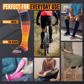 Doc Miller, Open Toe Compression Socks, 8-15 mmHg, Toeless, Support Circulation, Shin Splints, Calf Recovery, Varicose, Knee High, Medical Grade, Sun Stripes Socks, Medium Size for Men & Women, Pair