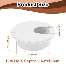 Kyuionty 2 Inch/50mm White Desk Grommet, Plastic Cable Hole Cover Computer Table Cord Wire Organizer, Desktop Cord Management for Home Office/TV Stands Tabletops (2 Pack)