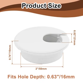Kyuionty 2 Inch/50mm White Desk Grommet, Plastic Cable Hole Cover Computer Table Cord Wire Organizer, Desktop Cord Management for Home Office/TV Stands Tabletops (2 Pack)