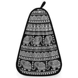 visesunny Bohemian Style Elephant Black Kitchen Dish Towel with Hanging Loop Absorbent Hand Towel for Bathroom Cleaning and Drying Washcloth