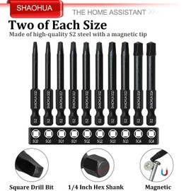 Square Drive Bits, 10PCS SQ0/1/2/3/4 Square Allen Wrench Drill Bits Set, 2.36" Long Square Bits, 1/4" Diameter Magnetic Square Drill Bit, S2 Steel Square Head Screwdriver Bit Set